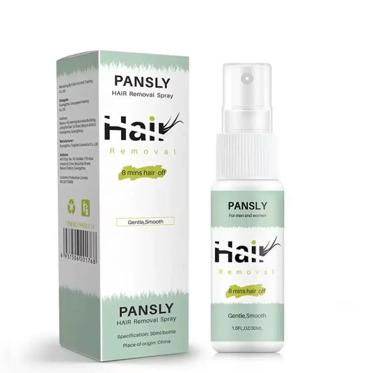 Pansly hair removal spray and box, smooth skin care product from Mamune, 30ml bottle